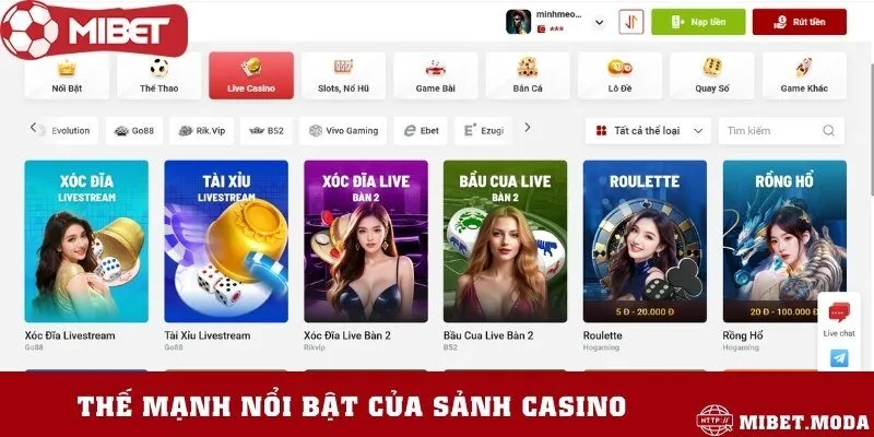 Điểm cuốn hút của sảnh casino live so với thị trường chung